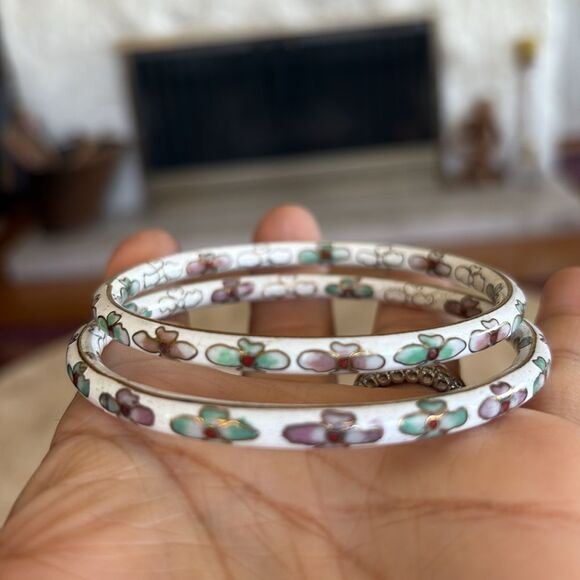 Vintage Cloisonné Floral Bangle Bracelets Set of 5 - Picture 10 of 14